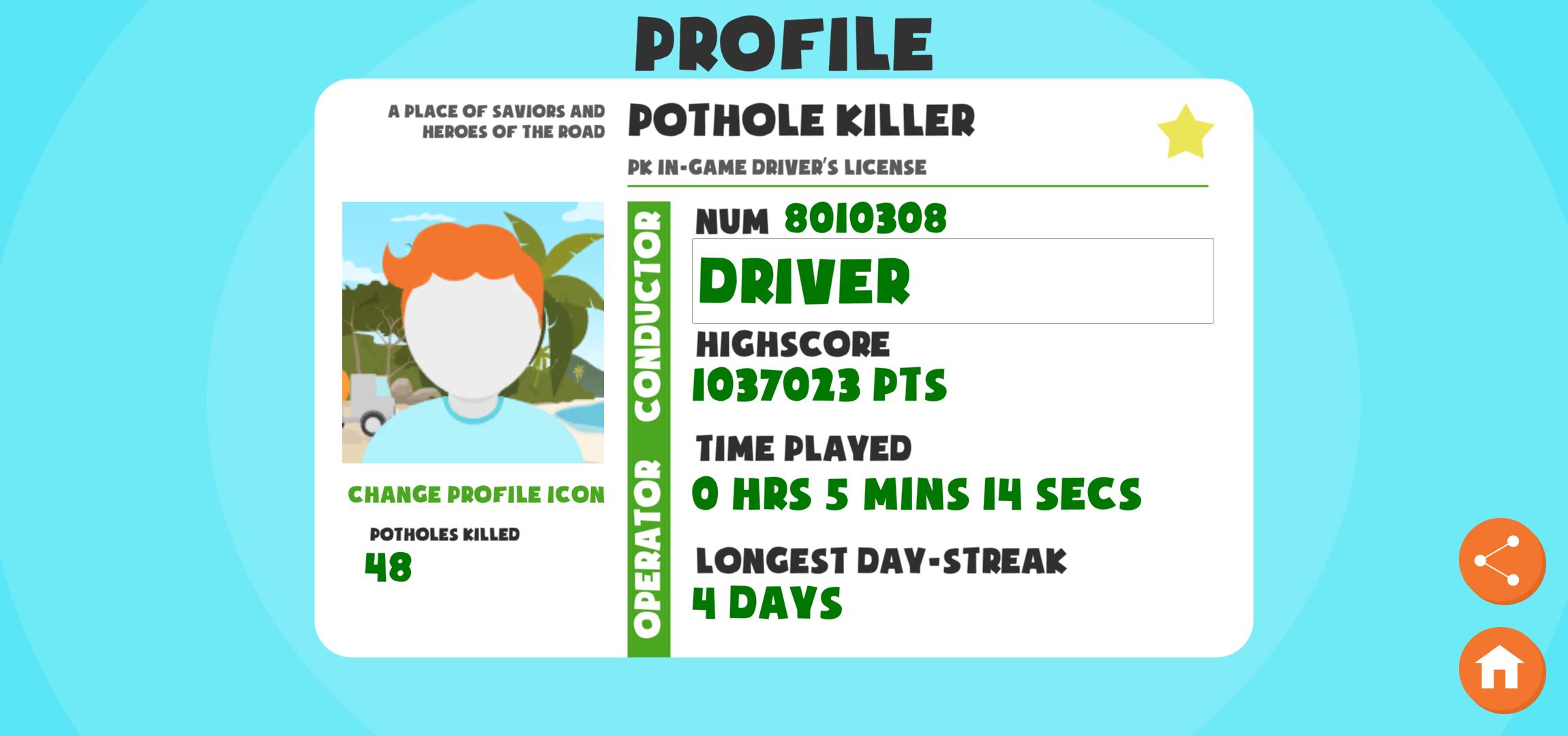 Player's profile, containing records of the user's stats.