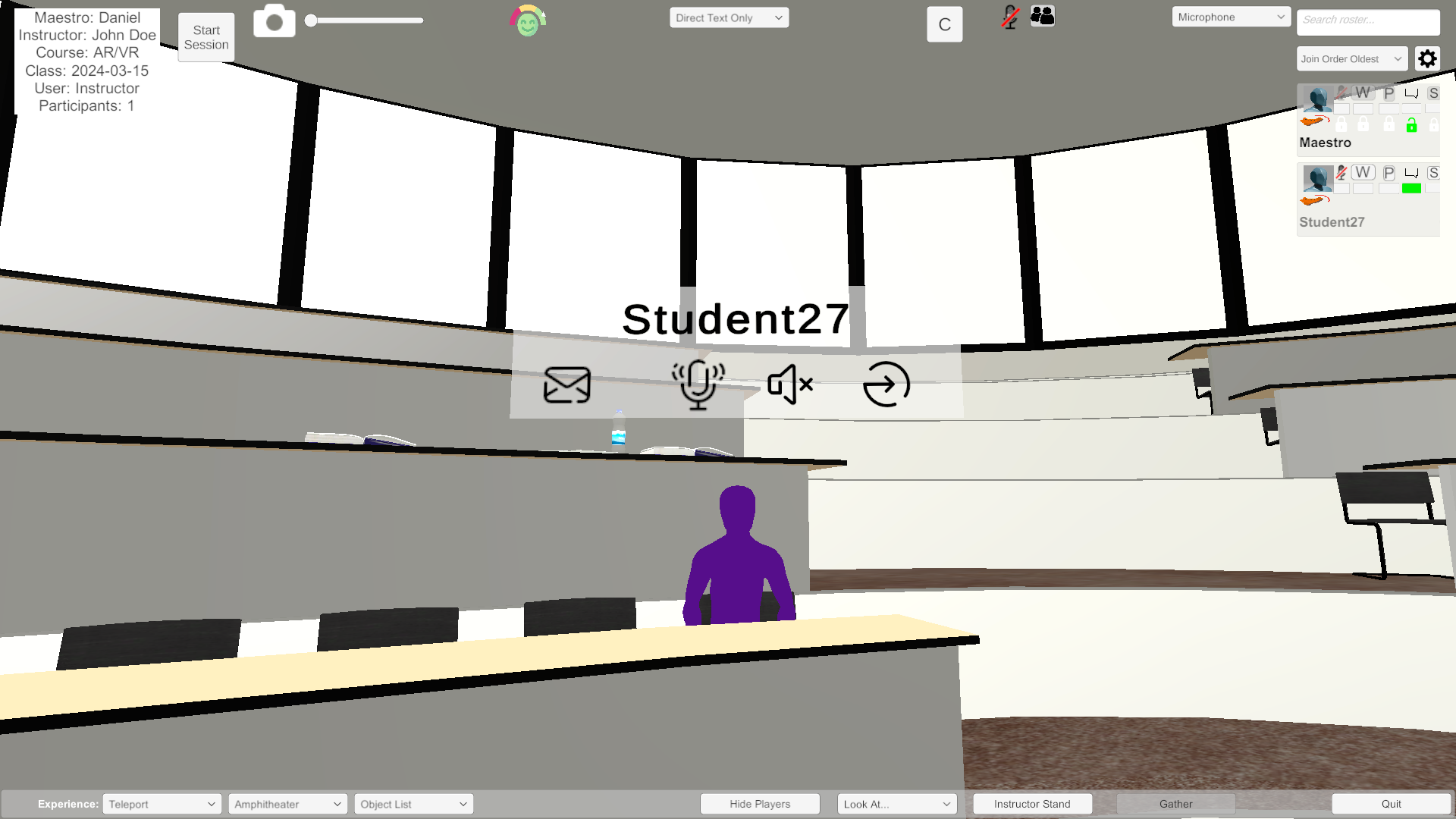 Users can interact by clicking. Instructors and qualified users share extra functions.