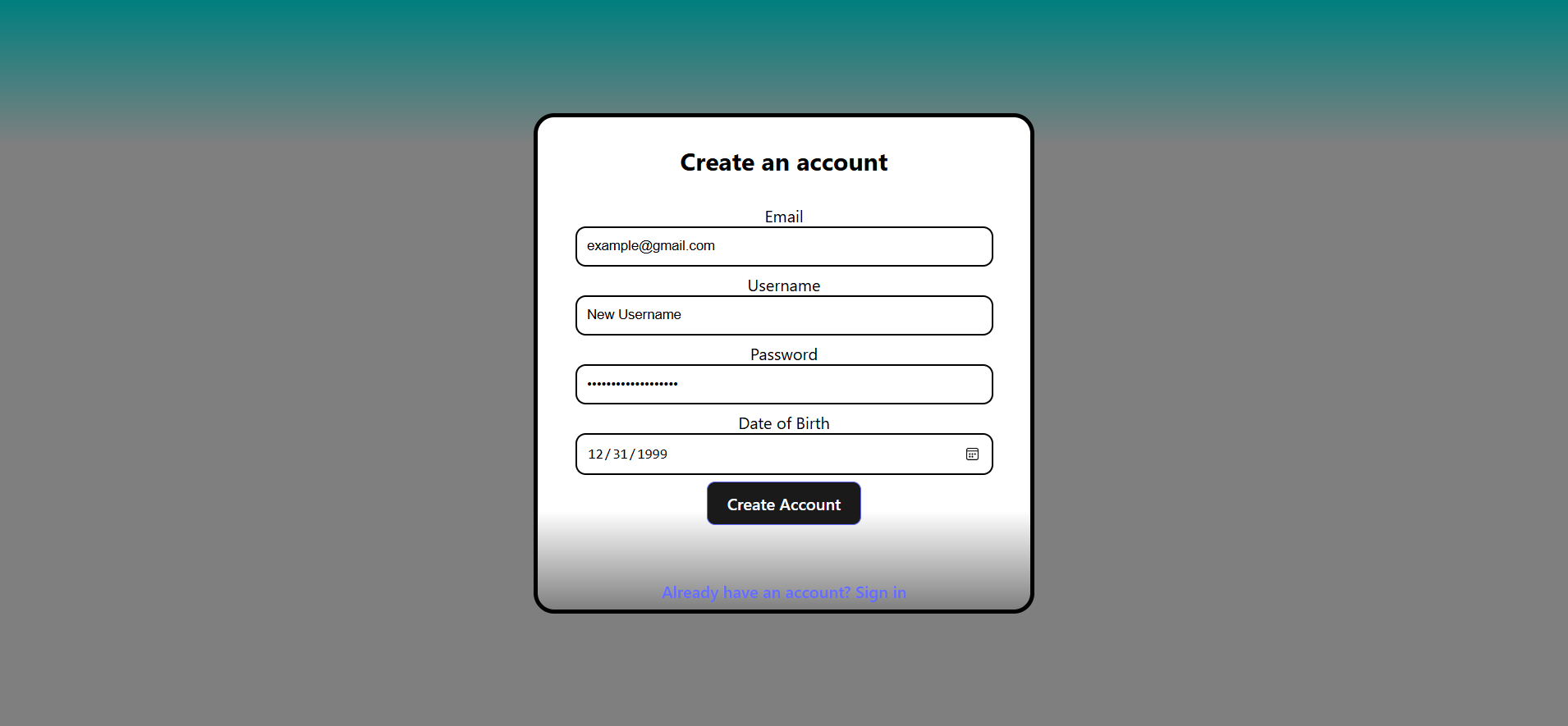 User registration screen.